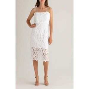 Bardot Lace Dress Cocktail Party Sleeveless White Midi M